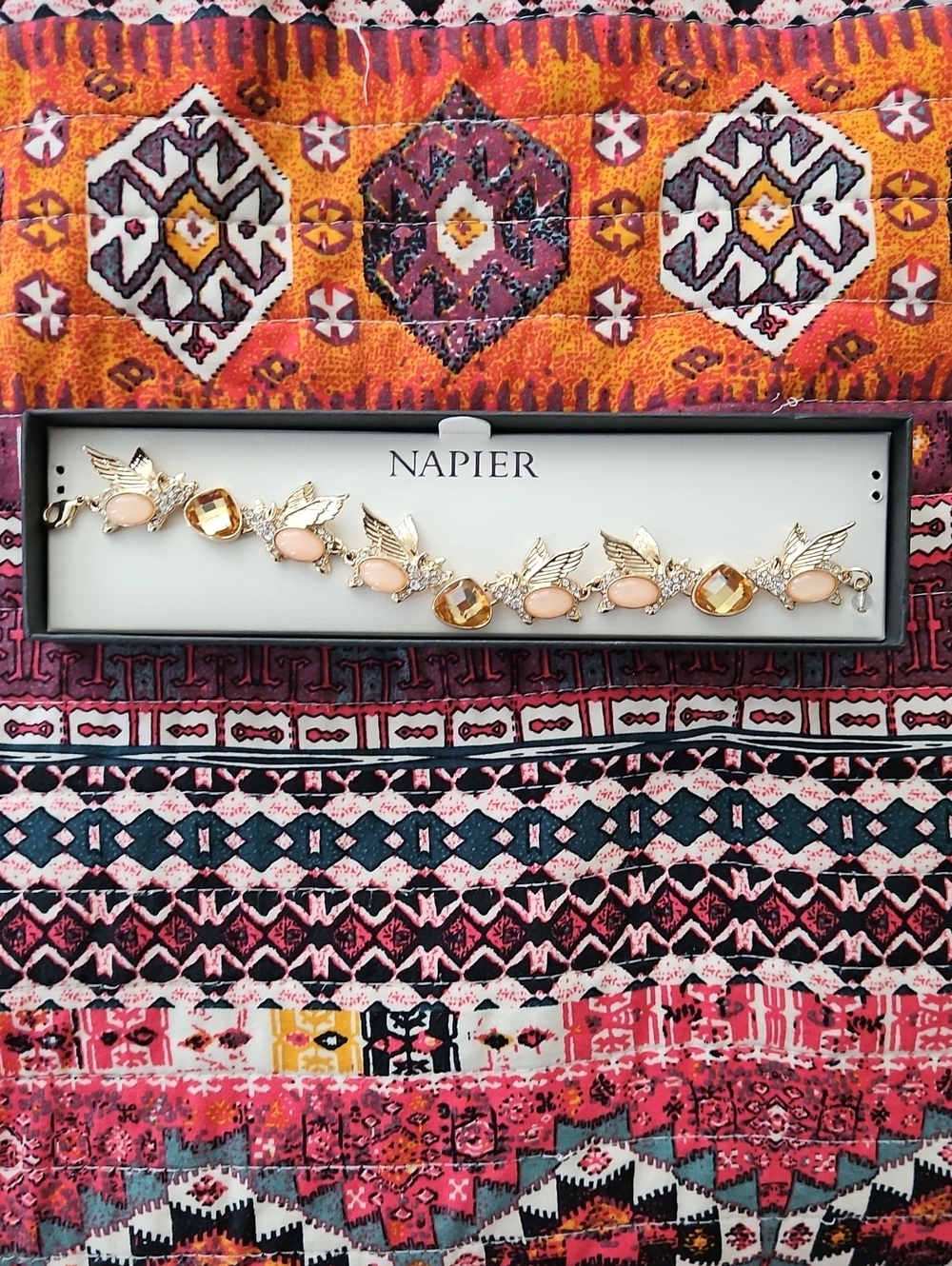 Napier Gold Bracelet with Peach Cabochons and Champagne Crystals
